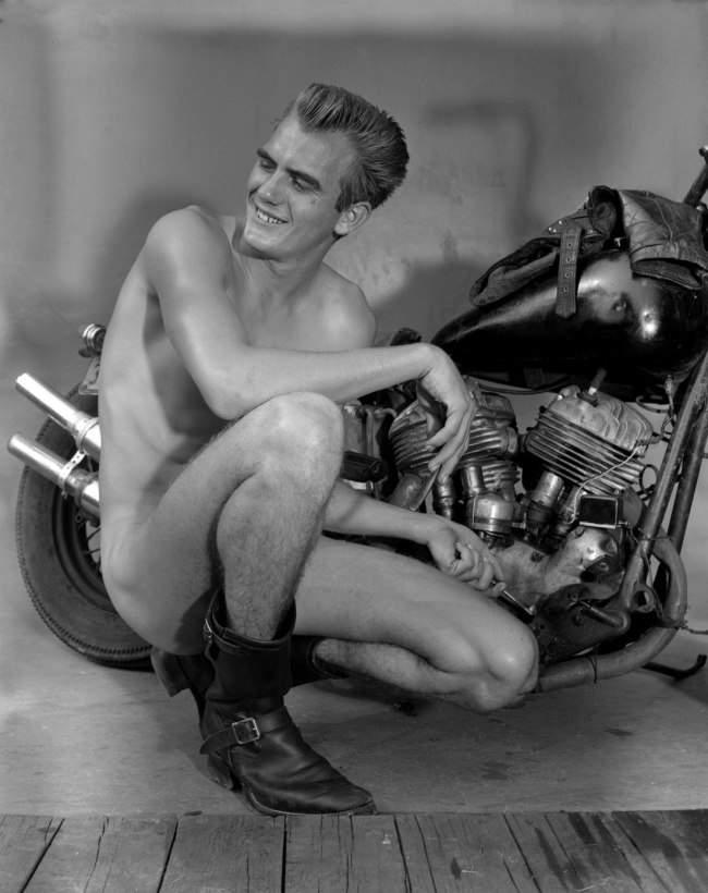 Bob Mizer (American, 1922-1992) 'Untitled [Ray Hornsby, Motorcycle], Los Angeles' c. 1957