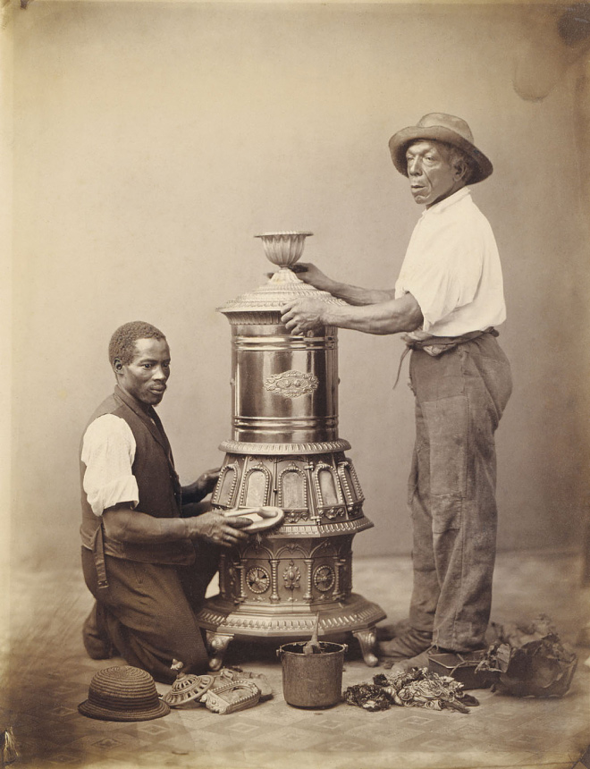 Unidentified artist. '[Two Workmen Polishing a Stove]' c. 1865