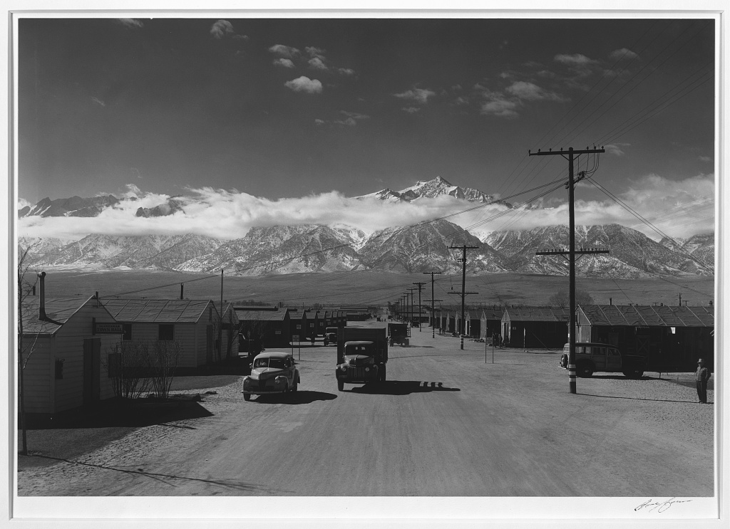 Ansel Adams (American, 1902-1984) 'Manzanar street scene, spring, Manzanar Relocation Center' 1943 Ansel Adams (American, 1902-1984) 'Manzanar street scene, spring, Manzanar Relocation Center' 1943