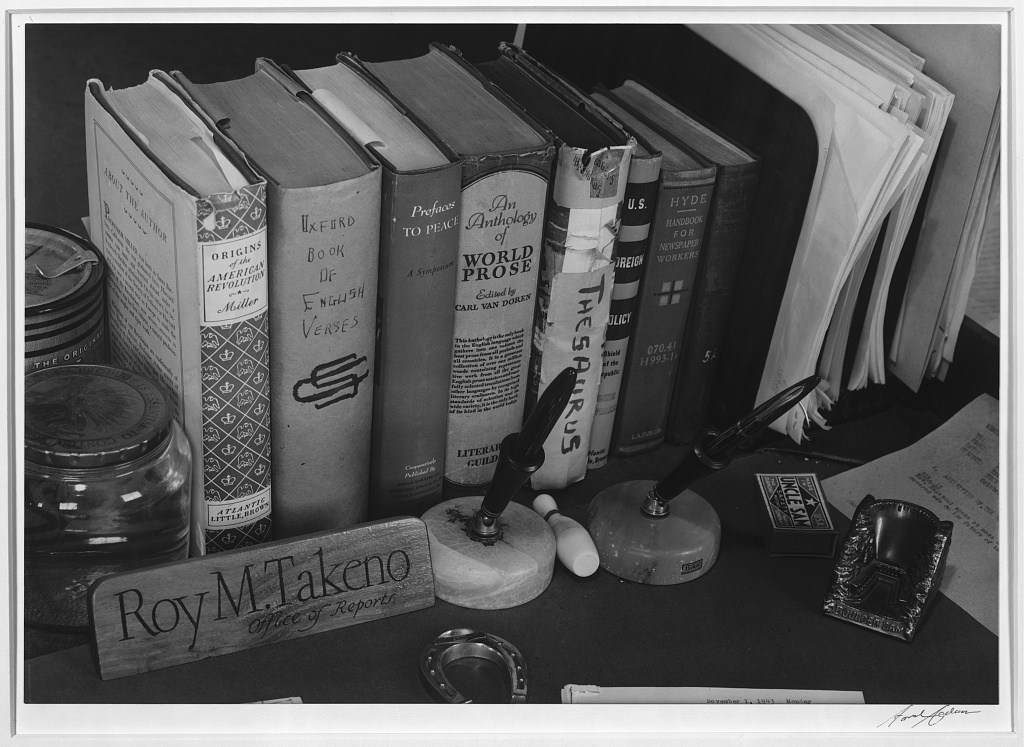 Ansel Adams (American, 1902-1984) 'Roy Takeno's desk, Manzanar Relocation Center' 1943 Ansel Adams (American, 1902-1984) 'Roy Takeno's desk, Manzanar Relocation Center' 1943