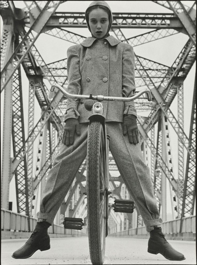Hermann Landshoff (American-German, 1905-1986) 'Model Beth Wilson at Rip Van Winkle Bridge spanning the Hudson River, New York 1946' 1946