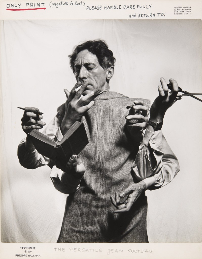 Philippe Halsman (American, 1906-1979) 'The Versatile Jean Cocteau' 1949 from the exhibition 'Philippe Halsman, Astonish Me!' at The Musée de l'Elysée, Lausanne, January - May, 2014