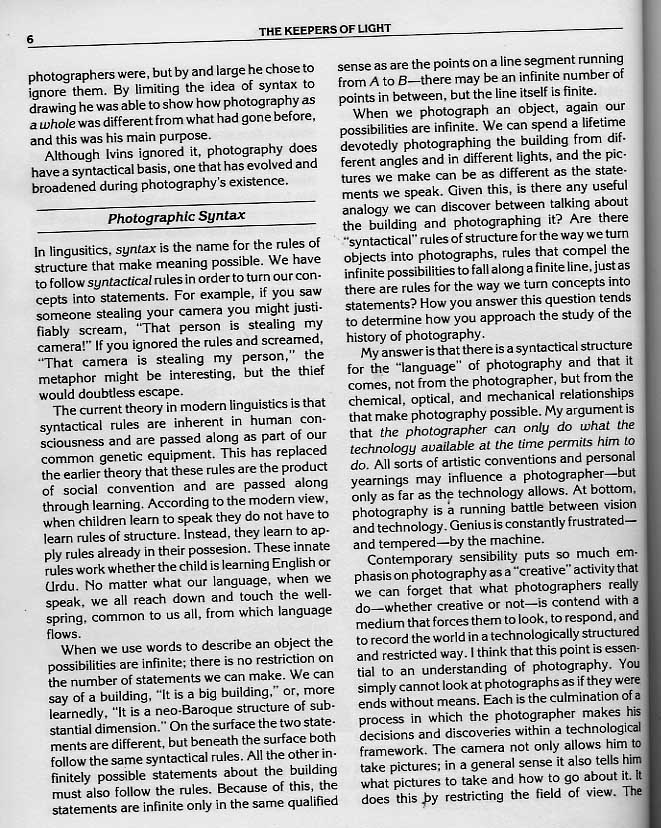 William Crawford. "Photographic Syntax," in William Crawford. The Keepers of Light: A History and Working Guide to Early Photographic Processes. Morgan and Morgan, 1979, p. 6.