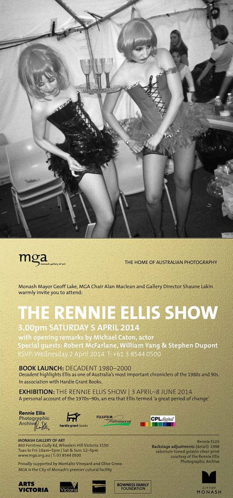 Invitation to The Rennie Ellis Show at the Monash Gallery of Art