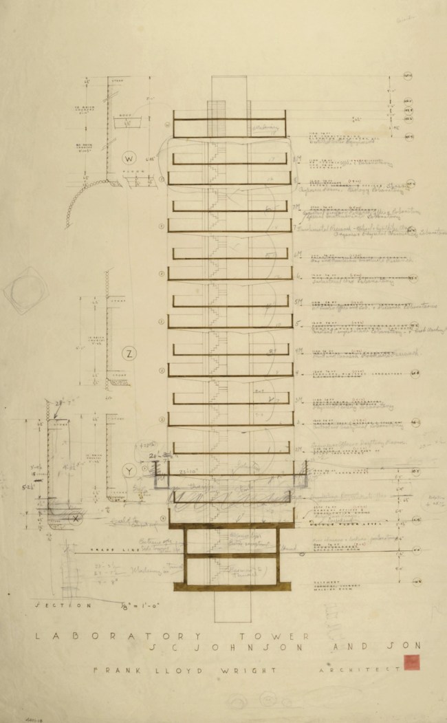 Frank Lloyd Wright (American, 1867-1959) 'S.C. Johnson & Son Inc. Research Laboratory Tower, Racine, Wisconsin' 1943-1950