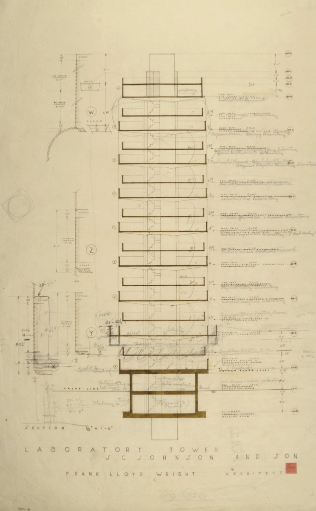 Frank Lloyd Wright (American, 1867-1959) 'S.C. Johnson & Son Inc. Research Laboratory Tower, Racine, Wisconsin' 1943-1950
