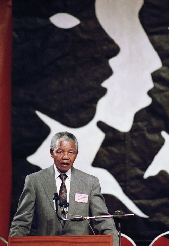 Graeme Williams (South African, b. 1958) 'Nelson Mandela speaks at CODESA, 199..?' Nd