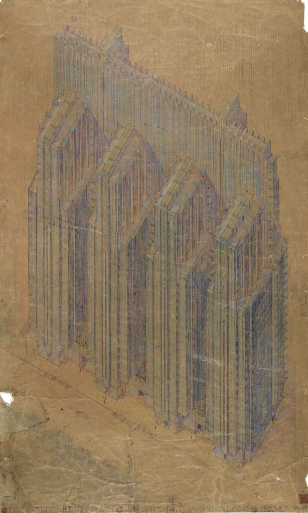 Frank Lloyd Wright (American, 1867-1959) 'National Life Insurance Company Building, Chicago Project' 1924-1925