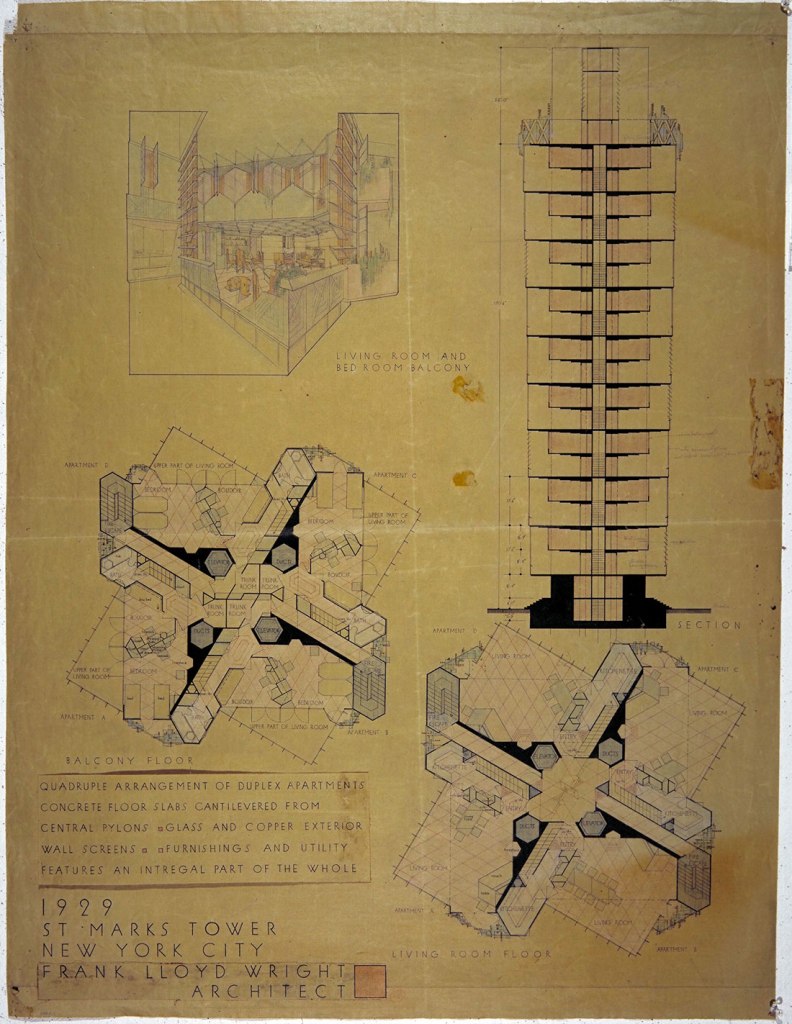 Frank Lloyd Wright (American, 1867-1959) 'St. Mark's-in-the-Bouwerie Tower, New York Project' 1927-1931