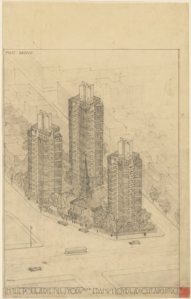 Frank Lloyd Wright (American, 1867-1959) 'St. Mark’s-in-the-Bouwerie Towers, New York Project' 1927-1931