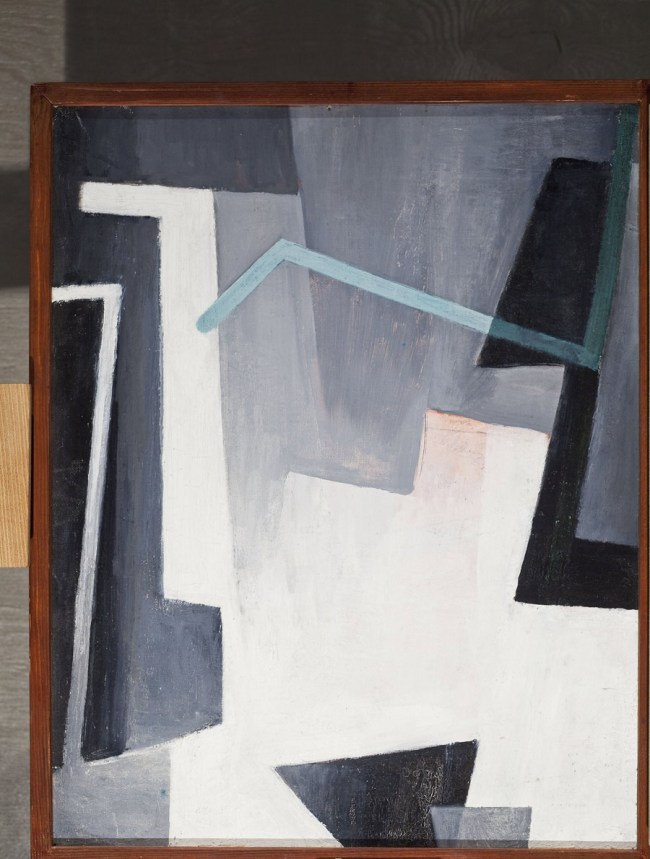 Hans Richter (German, 1888-1976) 'Triptych in Gray, Red, and Green' 1959 (detail)