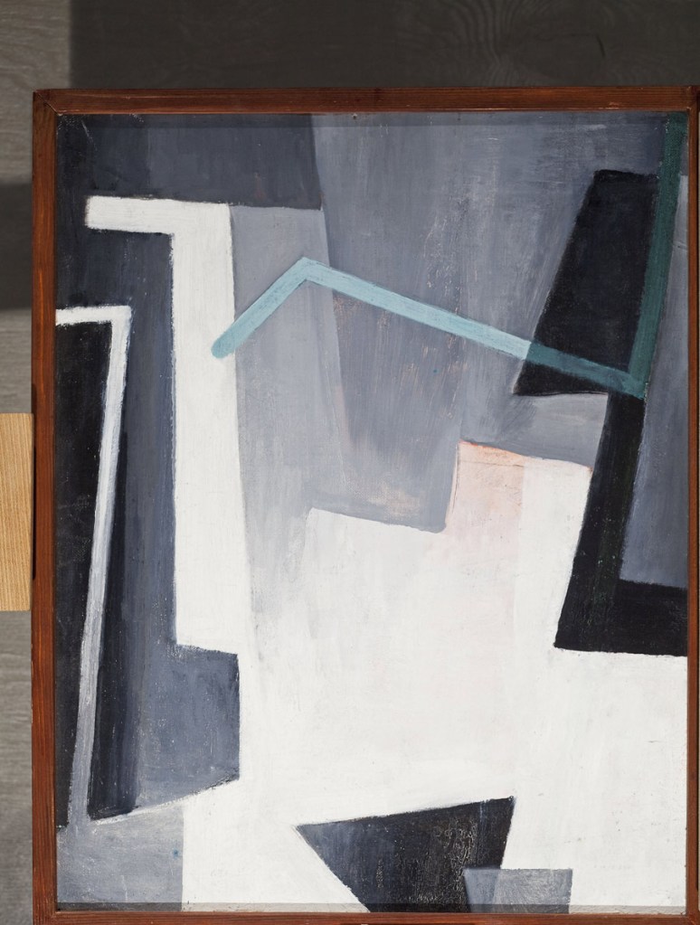 Hans Richter (German, 1888-1976) 'Triptych in Gray, Red, and Green' 1959 (detail)