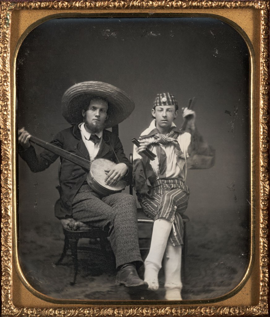 Unknown photographer. 'Traveling Minstrels – banjo and bones' c. 1850