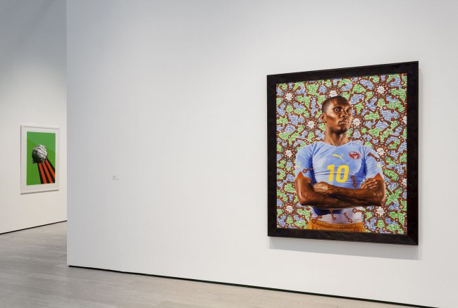 Kehinde Wiley (American, b. 1977) 'Samuel Eto'o' 2010 (installation view)