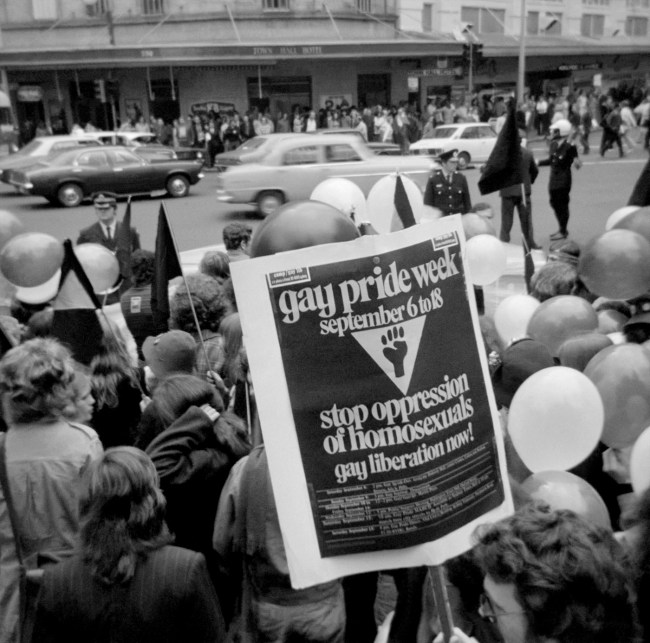 John Englart (Australian, b. 1955) 'Gay Pride Week poster, outside the Town Hall Hotel, Sydney Town Hall' Sydney, 1973