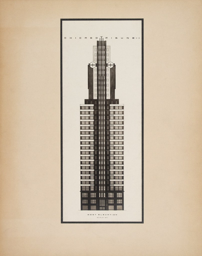 Knud Lonberg-Holm (Danish, 1895-1972) 'Design for the Chicago Tribune Tower Competition' West elevation 1922 Knud Lonberg-Holm (Danish, 1895-1972) 'Design for the Chicago Tribune Tower Competition' West elevation 1922