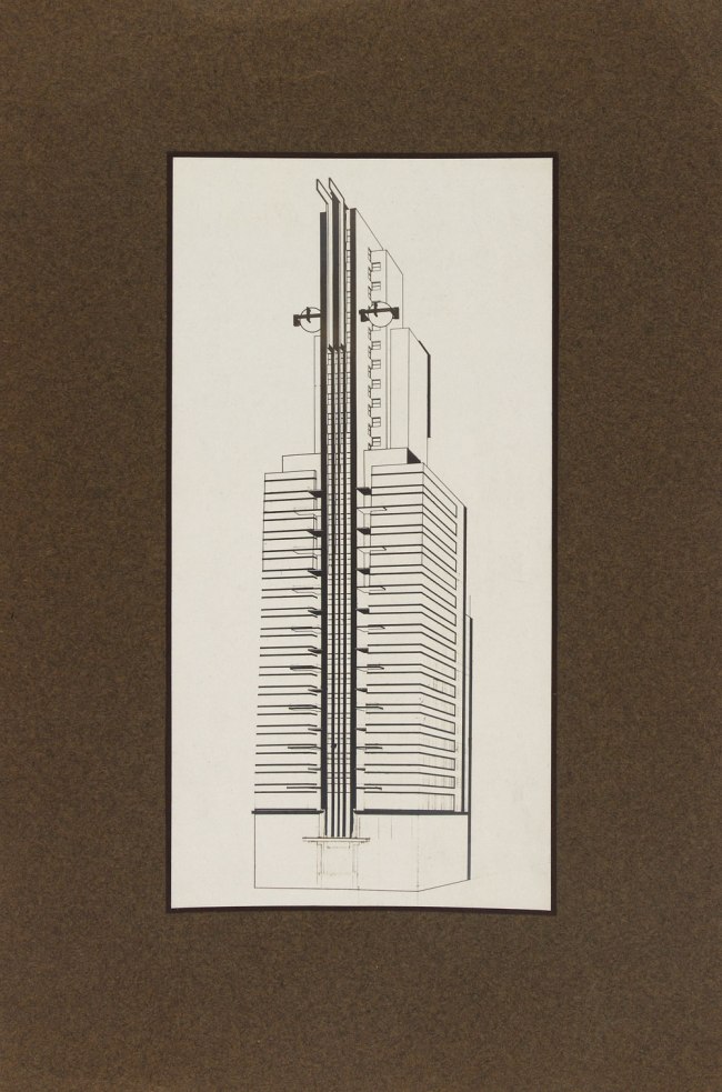 Knud Lonberg-Holm (Danish, 1895-1972) 'Design for the Chicago Tribune Tower Competition' West view axonometric 1922