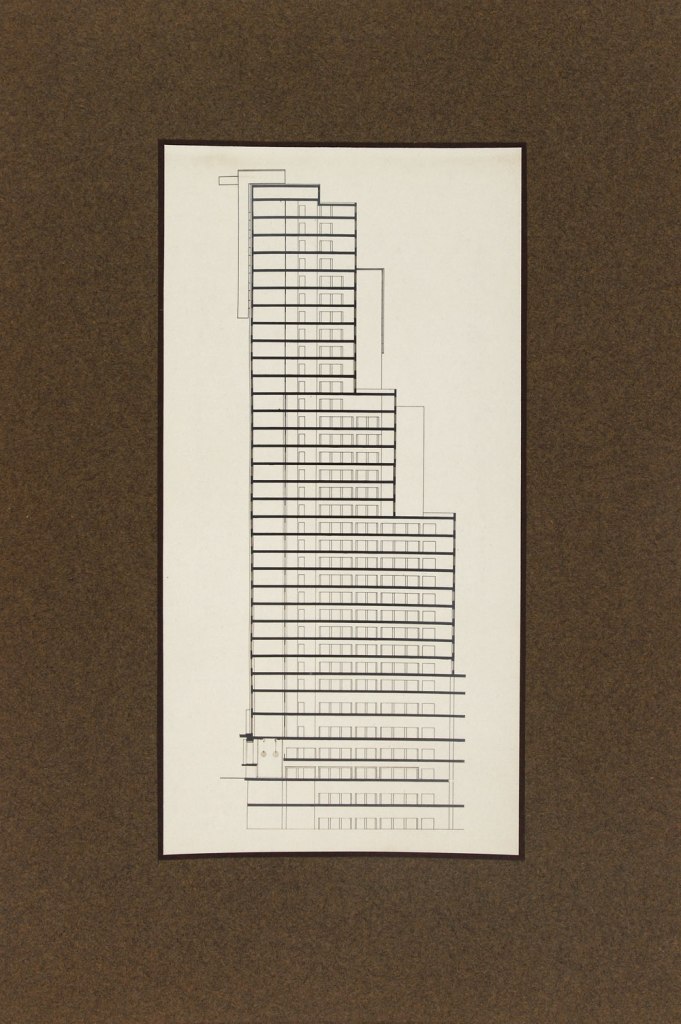Knud Lonberg-Holm. 'Design for the Chicago Tribune Tower Competition' Preliminary side elevation 1922