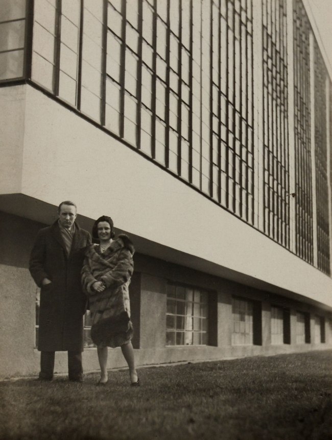 Knud Lonberg-Holm (Danish, 1895-1972) and Iwao Yamawaki (Japanese, 1898-1987) (attributed) 'Knud & his wife Ethel outside of Bauhaus' 1931