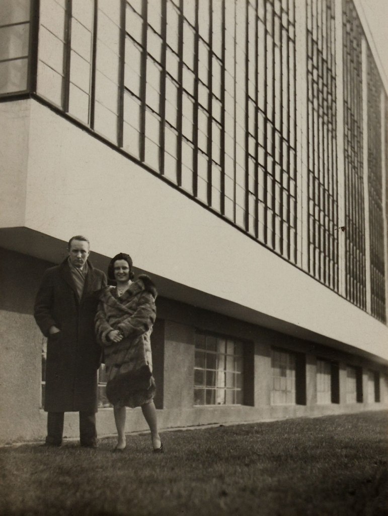 Knud Lonberg-Holm (Danish, 1895-1972) and Iwao Yamawaki (Japanese, 1898-1987) (attributed) 'Knud & his wife Ethel outside of Bauhaus' 1931 Knud Lonberg-Holm (Danish, 1895-1972) and Iwao Yamawaki (Japanese, 1898-1987) (attributed) 'Knud & his wife Ethel outside of Bauhaus' 1931