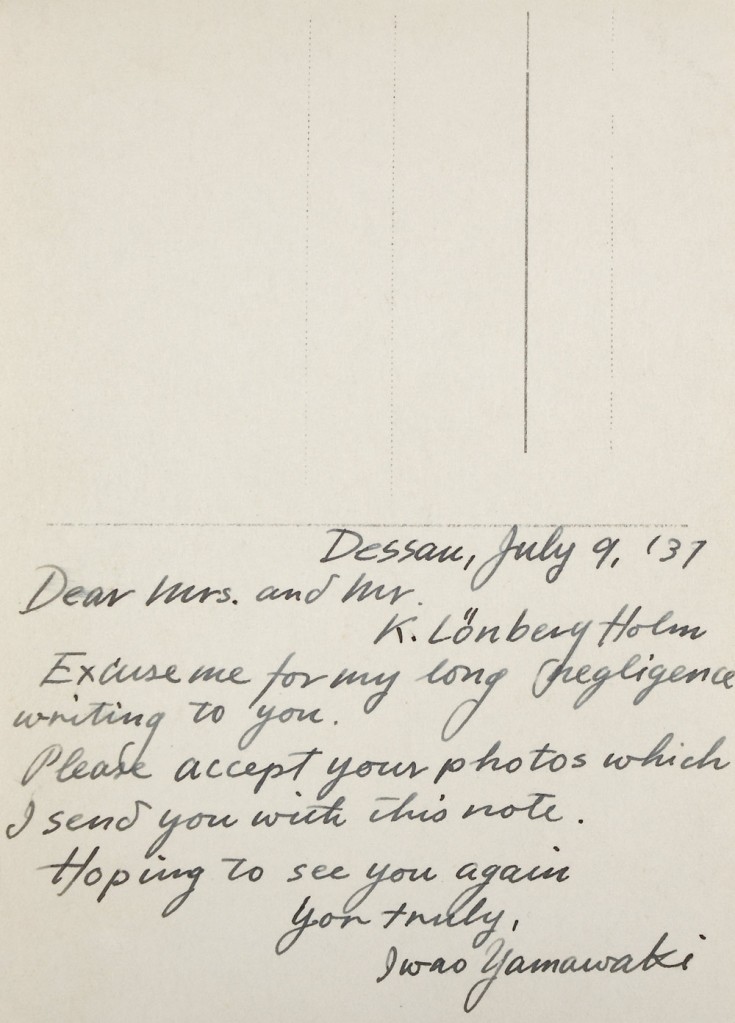 Note from Iwao Yamawaki to Knud Lonberg-Holm Dessau, July 9, 1931