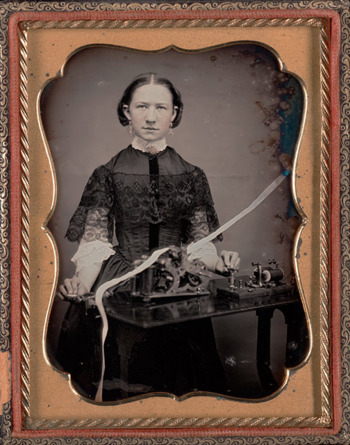 Unknown maker (American) 'Woman telegrapher' c. 1850 from the exhibition 'In the Looking Glass: Recent Daguerreotype Acquistions' at the Nelson-Atkins Museum of Art, Kansas City, January - July, 2014
