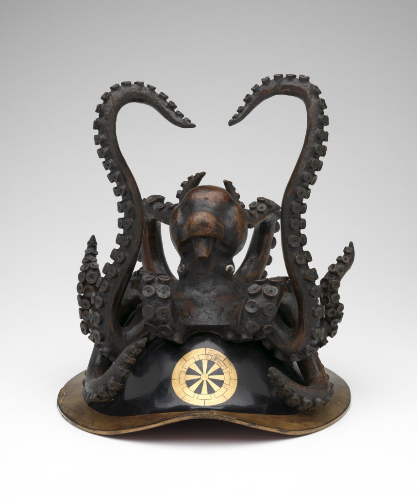 Japanese 'Ceremonial helmet with octopus and Genji cart wheel crest' 19th century