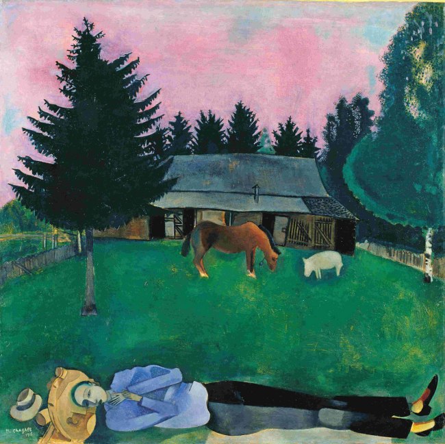 Marc Chagall (French born Russia, 1887-1985) 'The Poet Reclining' 1915