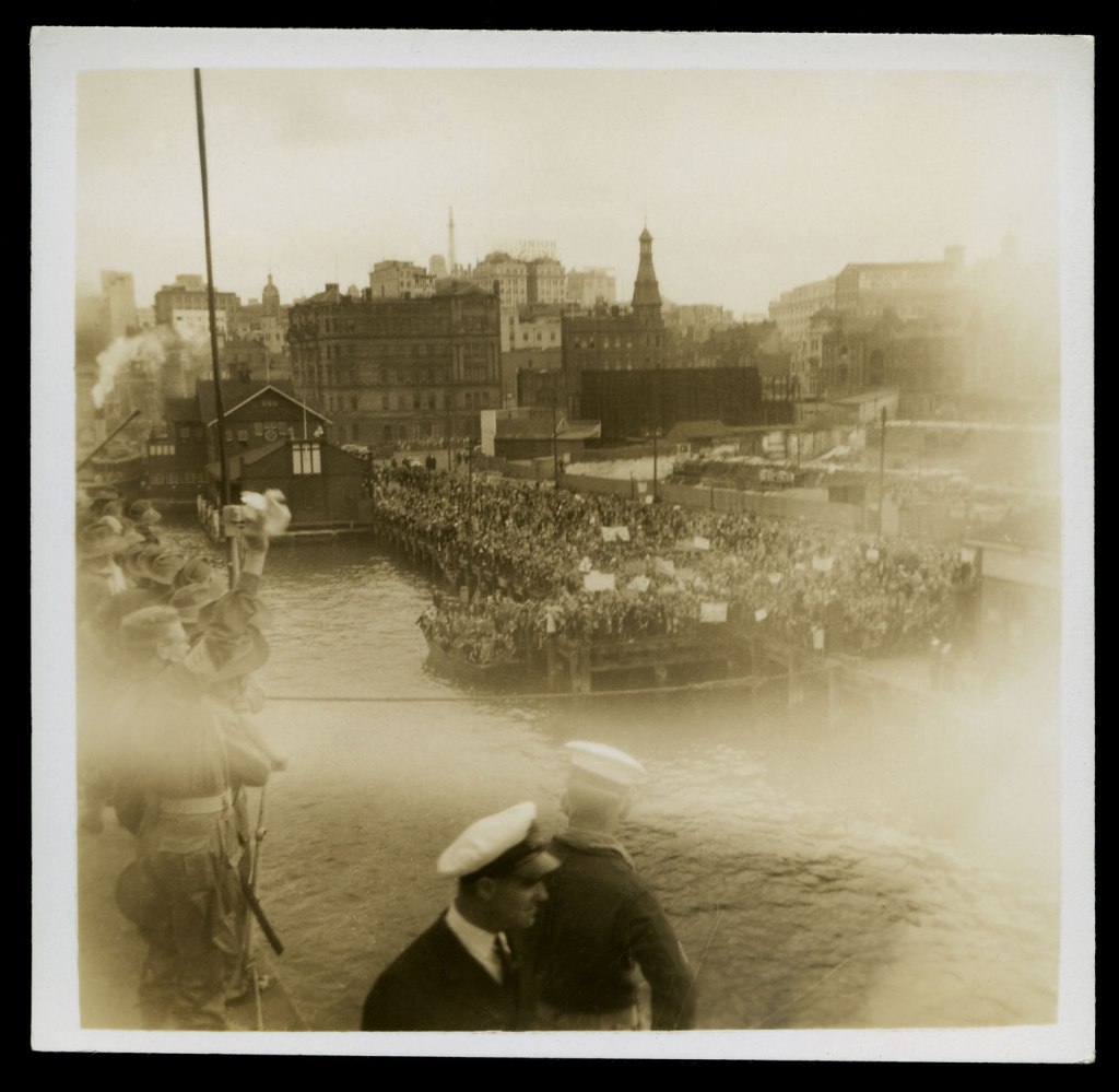Andrew Rumann (Australian, 1905-1974) 'Untitled [Departure from Circular Quay, Sydney for Fremantle and Singapore]' 1941