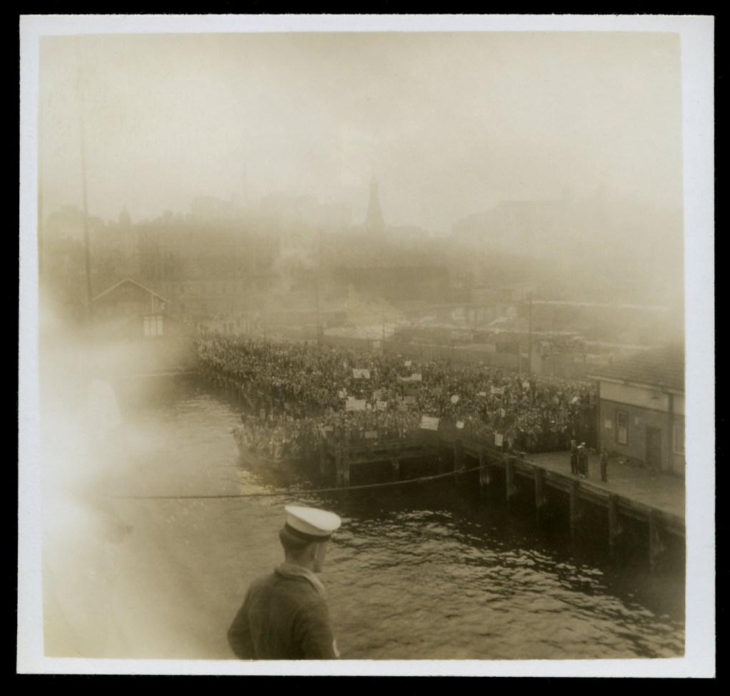 Andrew Rumann (Australian, 1905-1974) 'Untitled [Departure from Circular Quay, Sydney for Fremantle and Singapore]' 1941