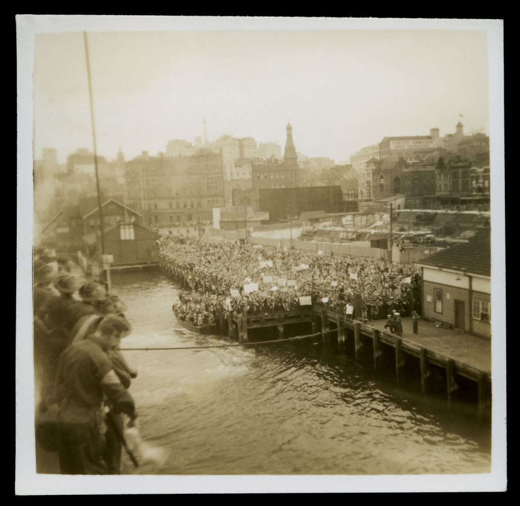 Andrew Rumann (Australian, 1905-1974) 'Untitled [Departure from Circular Quay, Sydney for Fremantle and Singapore]' 1941