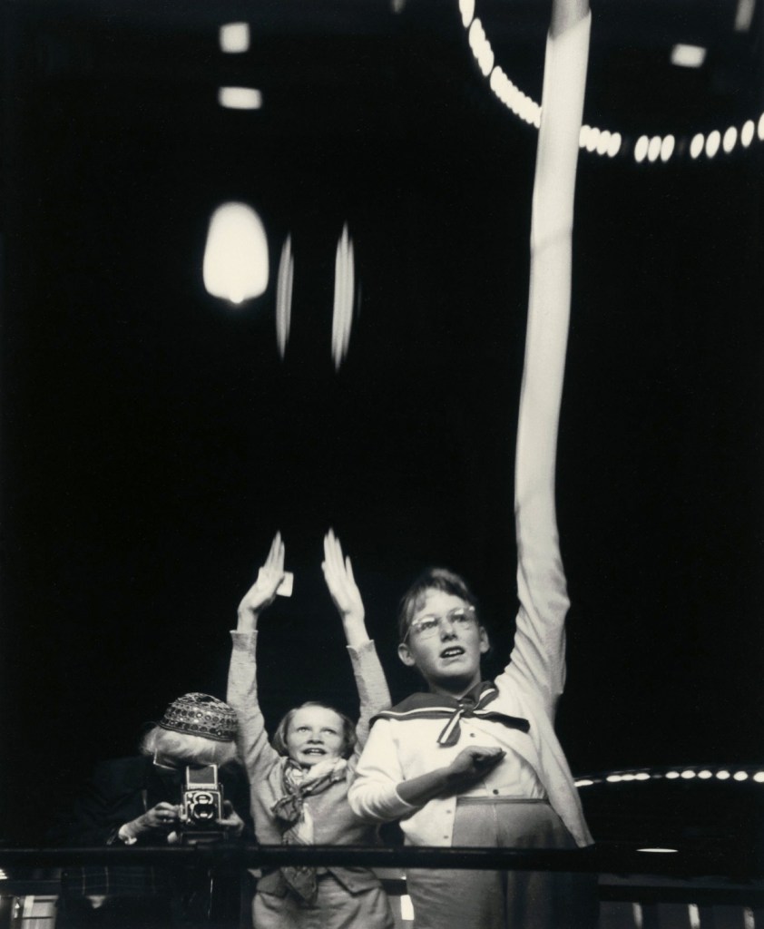 Imogen Cunningham (American, 1883-1976) 'Self-Portrait with Grandchildren in Funhouse' 1955