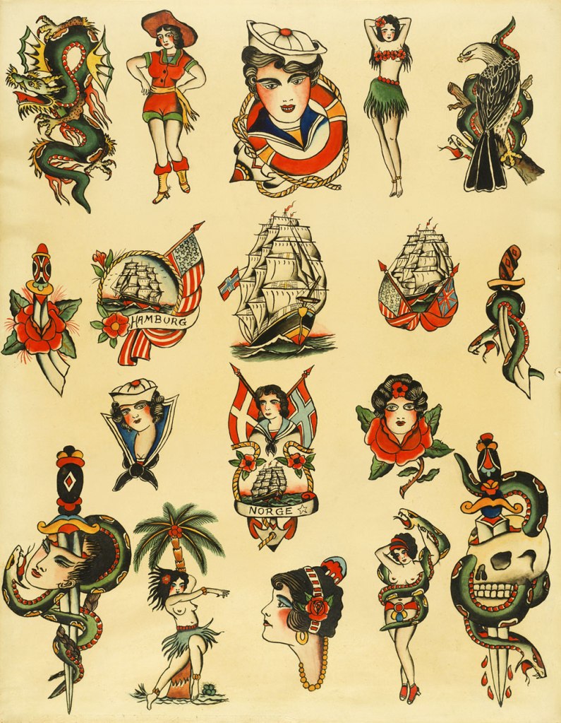 Christian Warlich (Germany, 1891-1964) 'Tattoo flash sheet by Christian Warlich, Hamburg' c. 1930