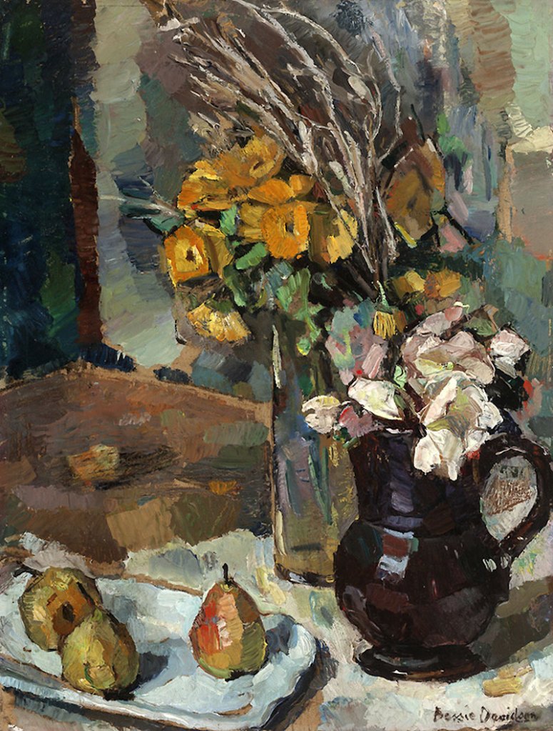 Bessie Davidson (Australian, 1879-1965) 'Still Life with Flowers and Pears' Nd