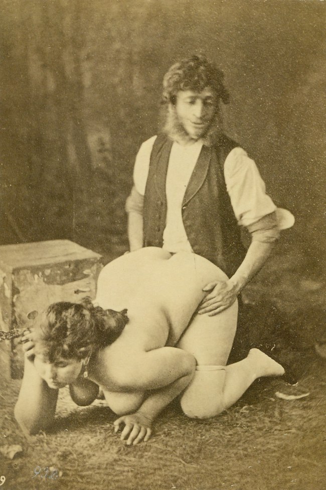 Unknown photographer, France 'Clothed man kneeling behind a nude woman' 1884-1886