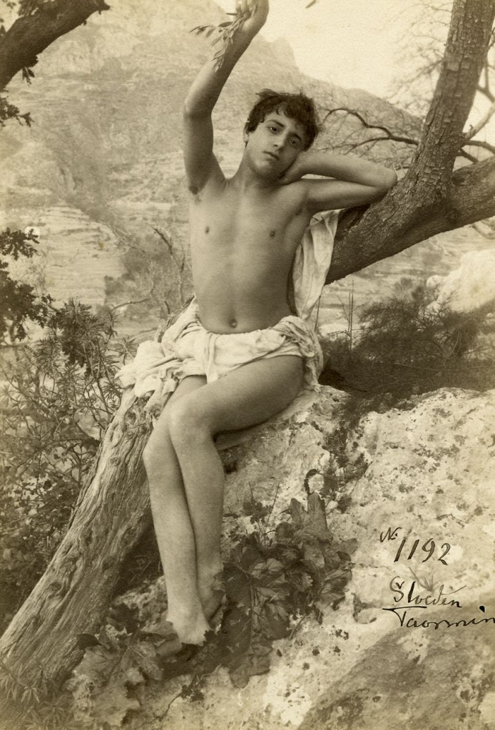 Baron Wilhelm von Gloeden (1856-1931), Germany 'Man seated beside a tree' Taormina, Sicily, 1899