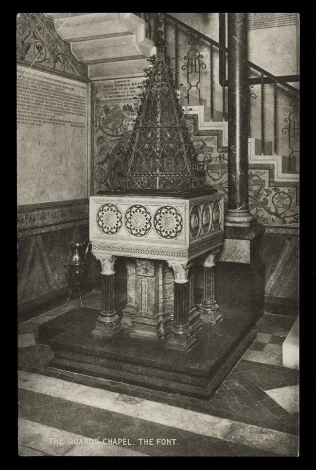 Raphael Tuck & Sons (British) 'The Guard's Chapel, The Font' Nd