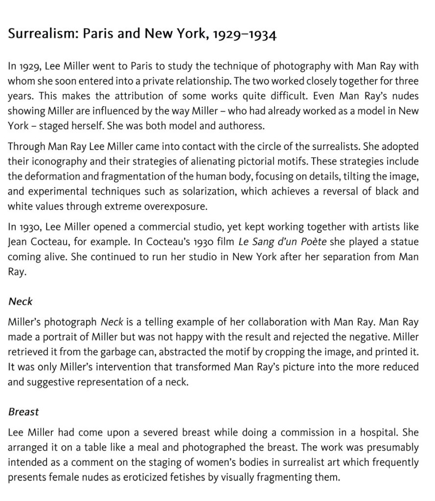 Lee Miller 'Surrealism: Paris and New York, 1929-1934' exhibition text