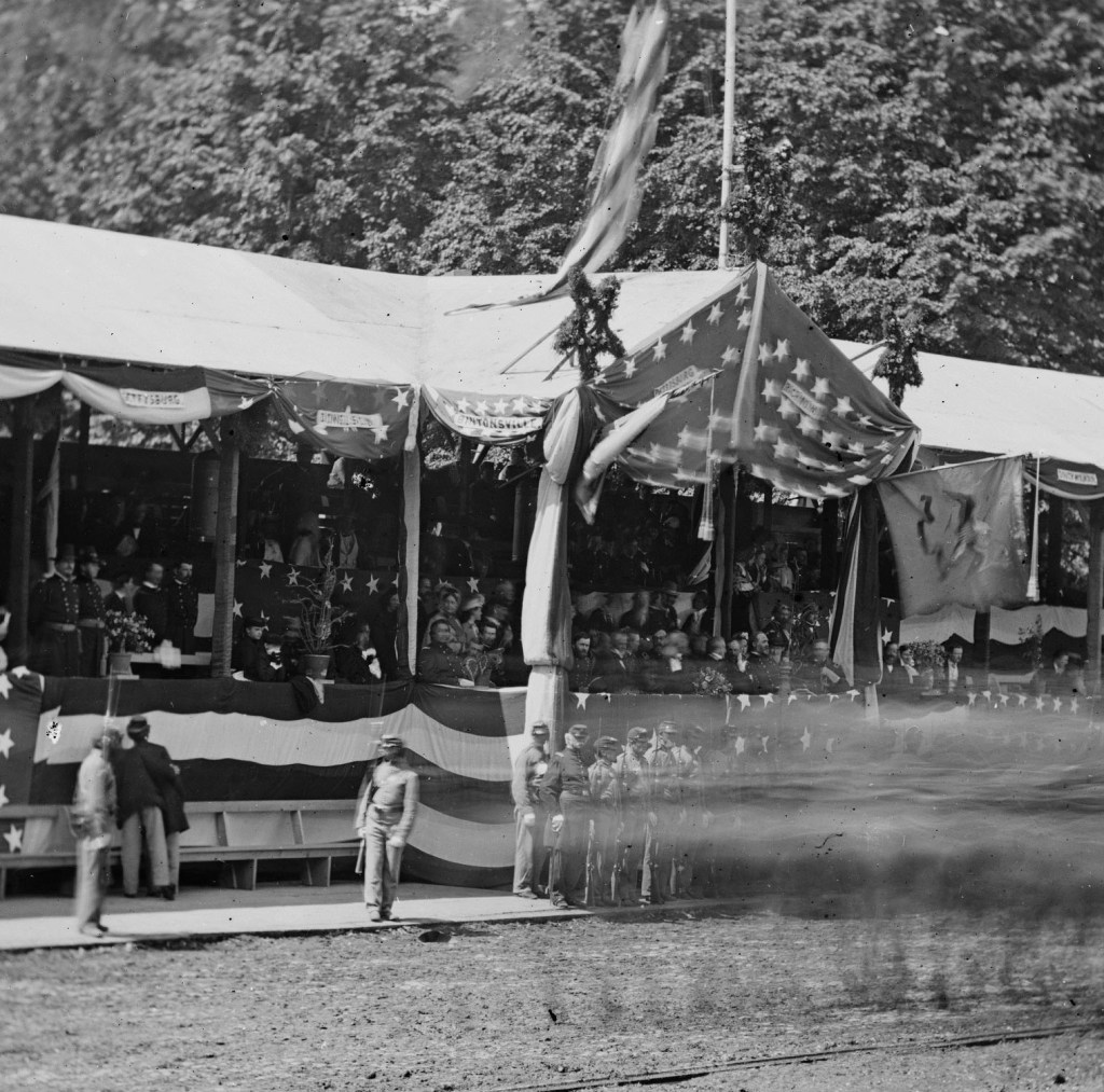 Mathew B. Brady (born Lake George, NY 1823 - died New York City 1896) 'Untitled [Presidential reviewing stand, Washington, D.C., May, 1865]' 1865 (detail)