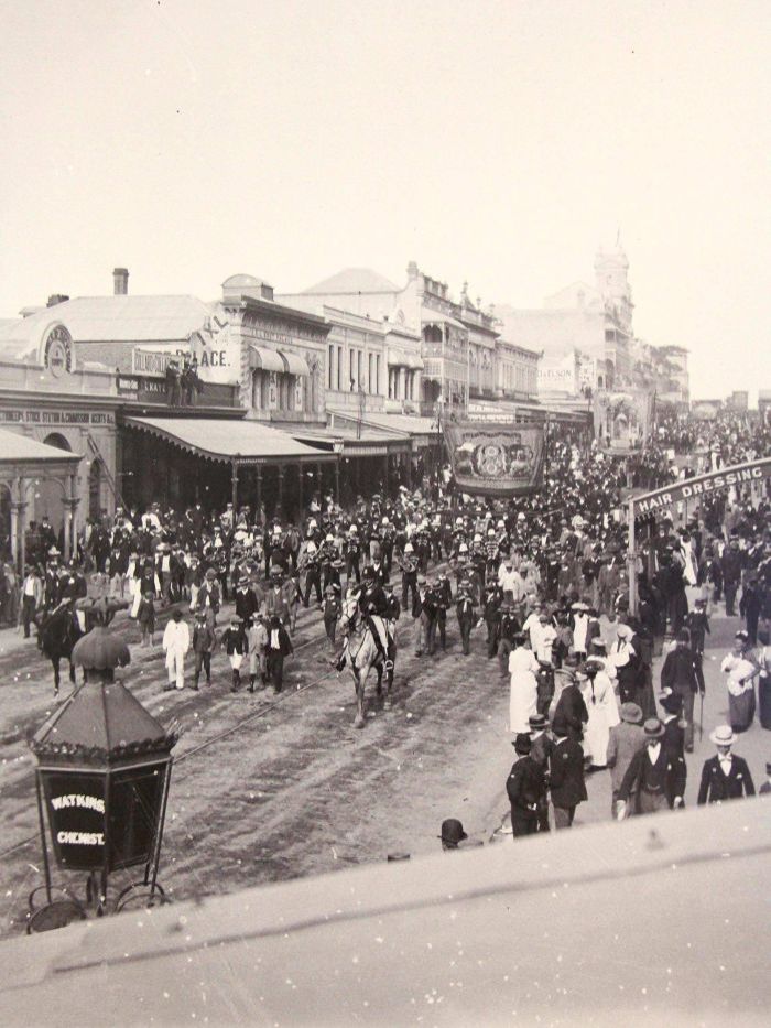 Alfred Elliott (Australian, 1870-1954) 'Eight hour day procession on Queen Street in Brisbane city' 1893