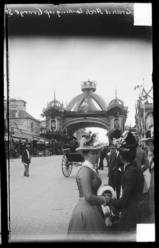 Alfred Elliott (Australian, 1870-1954) 'Grand Arch, Queen Street, visit of the Duke of York' 1901
