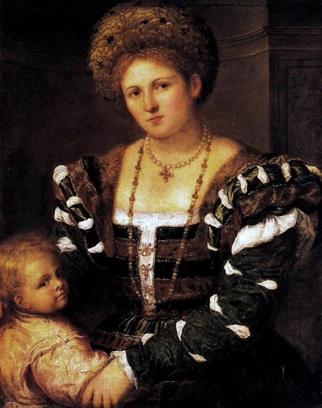 Paris Bordone (Italian, 1500-1571) 'Portrait of a lady with a boy' Mid 1530s