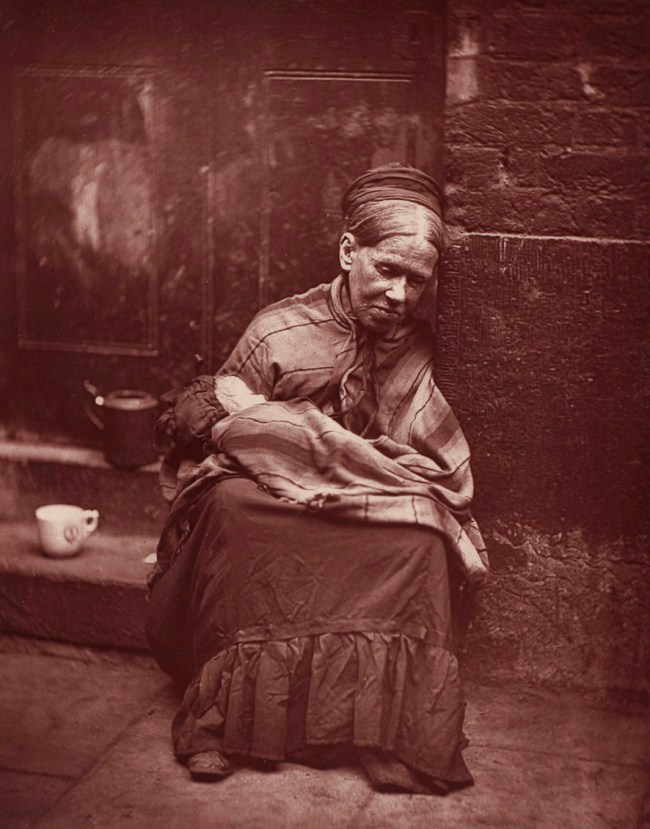 John Thomson (Scottish, 1837-1921) (publisher). 'Portrait of a destitute woman with an infant' 1877
