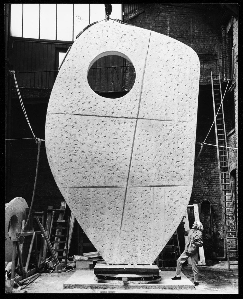 Morgan-Wells. 'Barbara Hepworth with the plaster of Single Form 1961-1964 at the Morris Singer foundry, London, May 1963' 1963 Morgan-Wells. 'Barbara Hepworth with the plaster of Single Form 1961-1964 at the Morris Singer foundry, London, May 1963' 1963