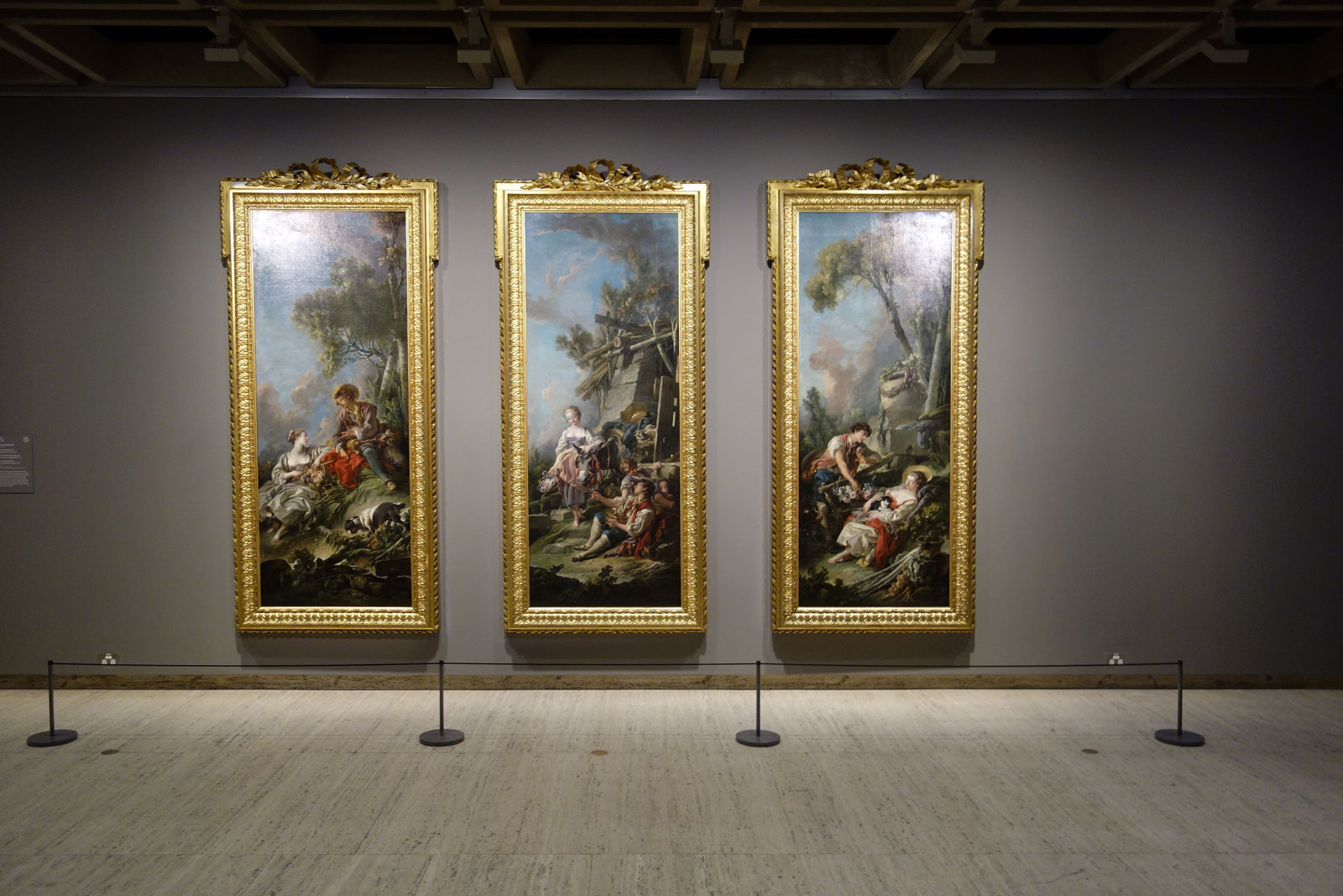 François Boucher (France, 1703-1770) Pastoral scene: l’offrande à la villageoise 1761 Pastoral scene: la jardinière endormie 1762 Pastoral scene: l’aimable pastorale 1762 (installation view) François Boucher (France, 1703-1770) Pastoral scene: l’offrande à la villageoise 1761 Pastoral scene: la jardinière endormie 1762 Pastoral scene: l’aimable pastorale 1762 (installation view)