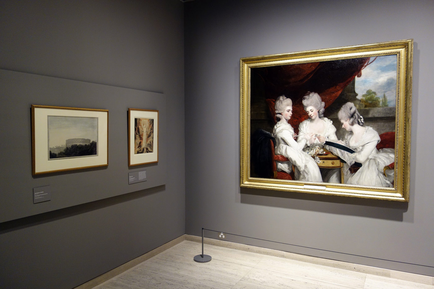 Installation view of the exhibition 'The Greats: Masterpieces from the National Galleries of Scotland' at the Art Gallery of New South Wales, Sydney with in the corner left, William Blake's 'God writing upon the tables of the Covenant' (c. 1805) and at right, Sir Joshua Reynolds'Â 'The Ladies Waldegrave' (1780-1781) Installation view of the exhibition 'The Greats: Masterpieces from the National Galleries of Scotland' at the Art Gallery of New South Wales, Sydney with in the corner left, William Blake's 'God writing upon the tables of the Covenant' (c. 1805) and at right, Sir Joshua Reynolds'Â 'The Ladies Waldegrave' (1780-1781)