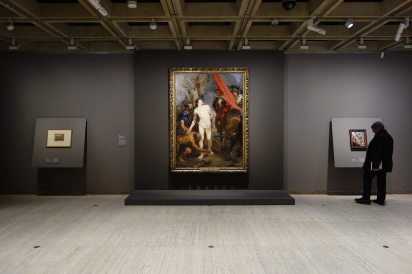 Installation view of the exhibition 'The Greats: Masterpieces from the National Galleries of Scotland' at the Art Gallery of New South Wales, Sydney showing at centre, Sir Anthony van Dyck's 'Saint Sebastian bound for martyrdom' (c. 1620-1621)