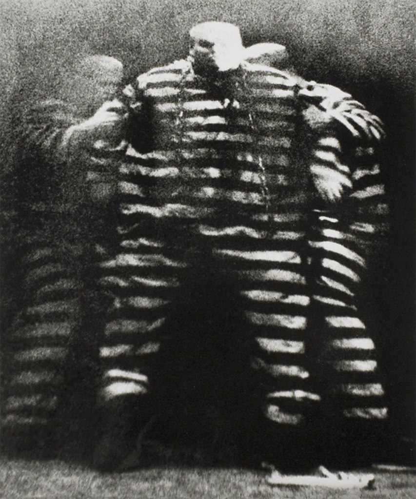 Josef Koudelka (Czech-French, b. 1938) 'Theatre on the Balustrade, King Ubu (by playwright Alfred Jarry), Prague' 1964 from the exhibition 'Josef Koudelka: Uncertain Nationality' at Fundación MAPFRE, Madrid, Sept - Nov, 2015