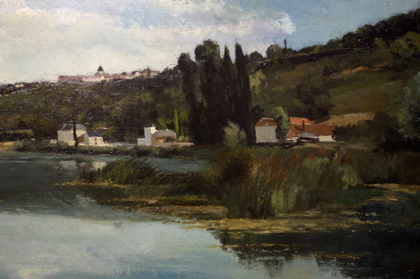 Camille Pissarro (France, 1830-1903) 'The Marne at Chennevières' c. 1864-1865 (installation view detail)