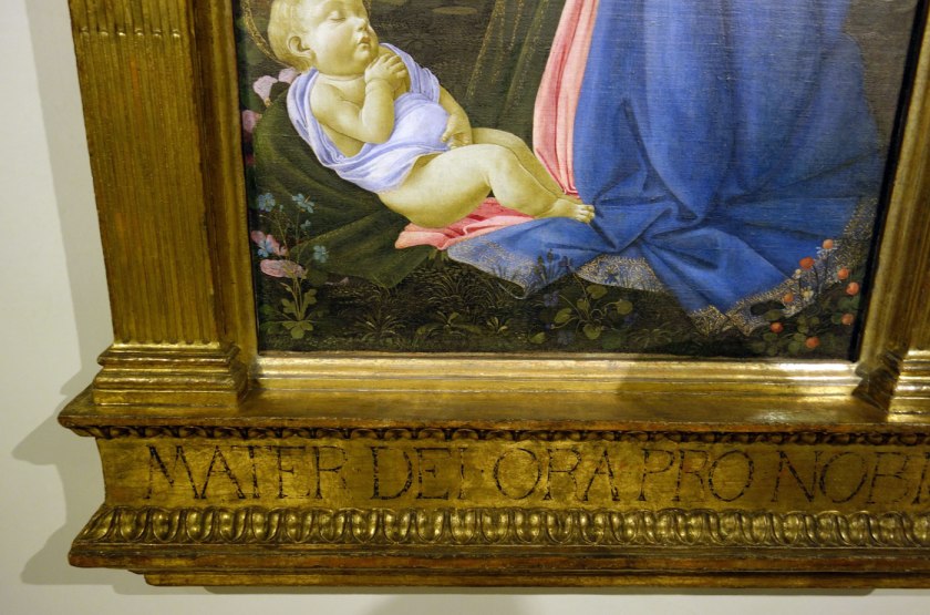 Sandro Botticelli (Italian, 1444/45-1510) 'The Virgin adoring the sleeping Christ child' ('The Wemyss Madonna') c. 1485 (installation view detail)